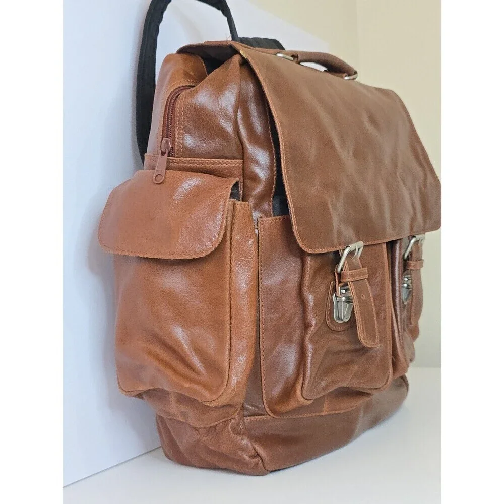 Wilson Leather Brown Backpack Rucksack Multi Pocket Laptop Travel Bag